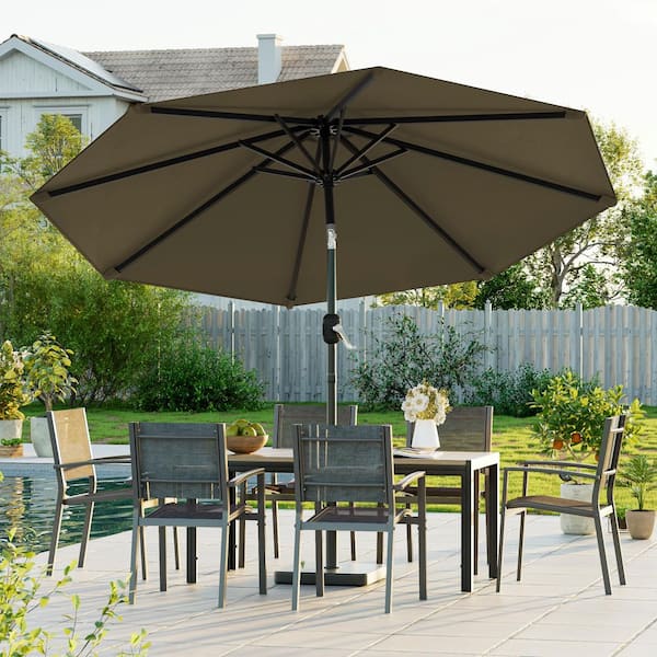 9 ft. patio umbrellas with crank JOYESERY 9 ft. Patio Market Umbrellas with Crank and Tilt Button in Taupe  J-UM-098K