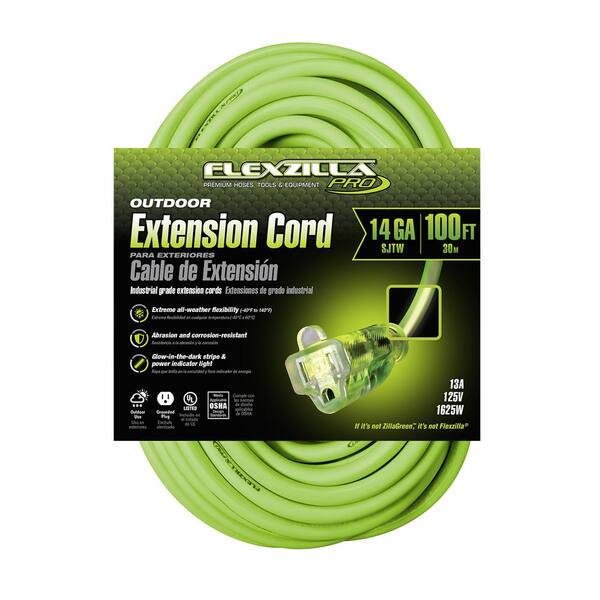 Flexzilla 100 ft. 14-Gauge/3 AWG SJTW Pro Extension Cord with
