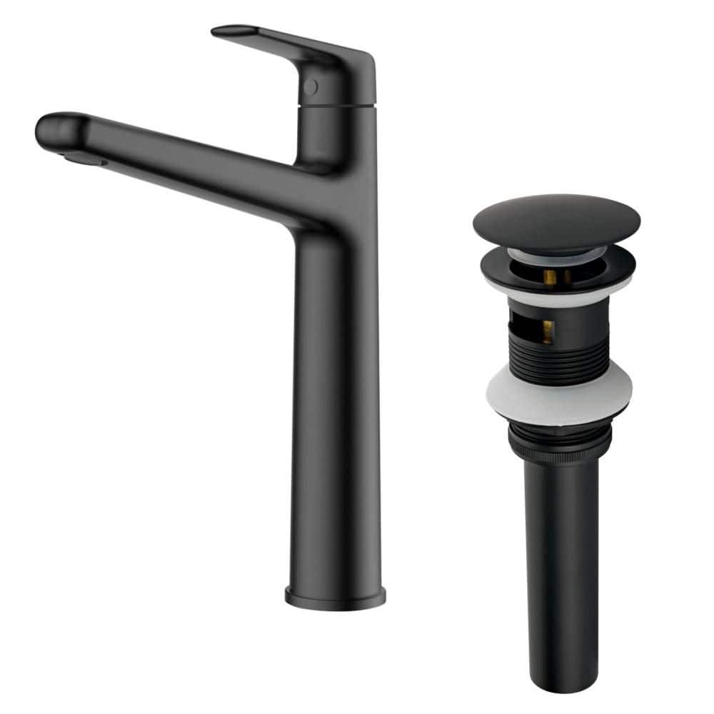 Single Handle Bathroom Vessel Sink Faucet with Pop-Up Drain Brass Single Hole High Tall Vanity Sink Taps in Matte Black price history on PriceWatchPro