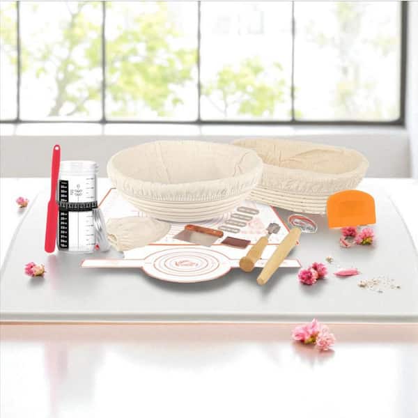 Sourdough Starter Kit with 2 Natural Rattan Proofing Baskets, 24 oz. Glass Jar, Mat, Bread Sling and Essential Tools