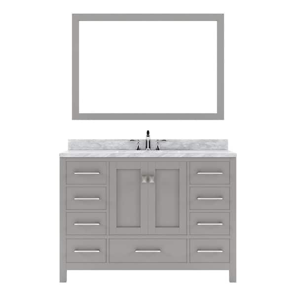 Virtu USA Caroline Avenue 48 in. W x 22 in. D x 34 in. H Single Sink Bath Vanity in Cashmere Gray with Marble Top and Mirror