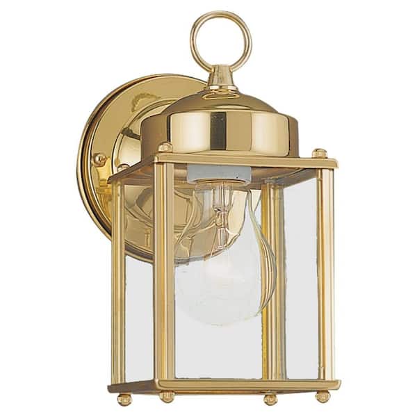 Generation Lighting New Castle Small 1-Light Polished Brass Outdoor Wall Mount Lantern