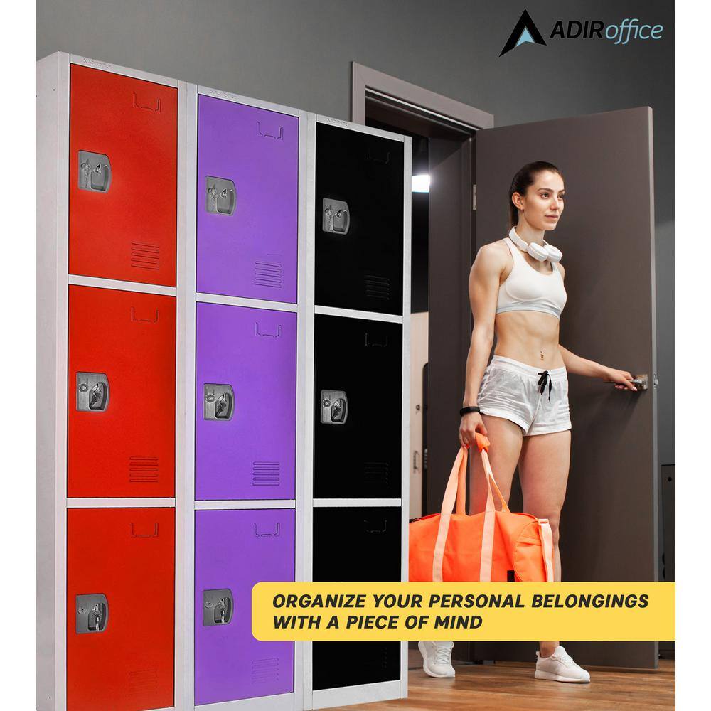 Purple 72'' 3-Tier Steel Storage Locker Set with Key Lock