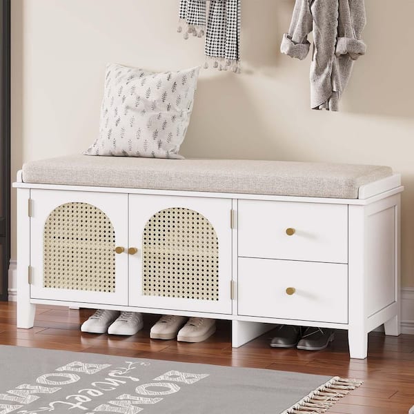Unbranded White Modern Shoe Storage Bench with Cushioned Seat 42 in. Hallway Bench with Storage for Entryway Hallway Living Room