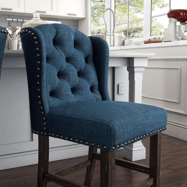 Anthus Farmhouse 41.5 in. Dark Blue Wood Counter Height Chair with Nailhead Trim (Set of 2)
