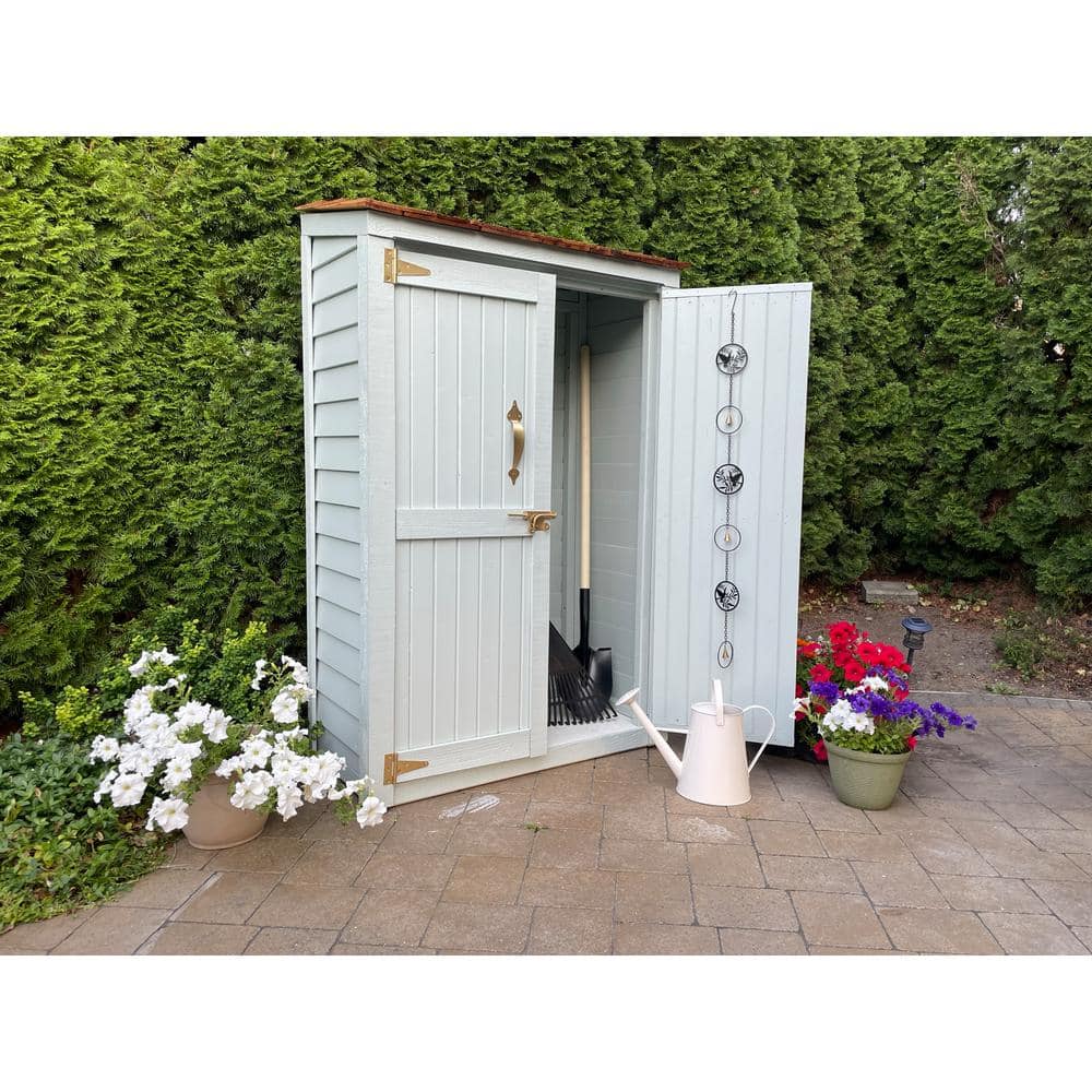 Beige Medium-Brown Wood Lean-To Shed with Shelving