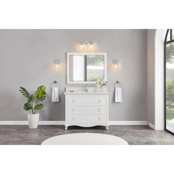 WS2512-42-W 42 in. Single Sink Sink Vanity White Bath Vanity with White 1 in. Artificial Stone Top