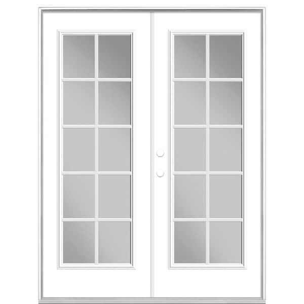 Masonite 60 in. x 80 in. Ultra White Steel Prehung Right-Hand Inswing 10-Lite Clear Glass Patio Door without Brickmold