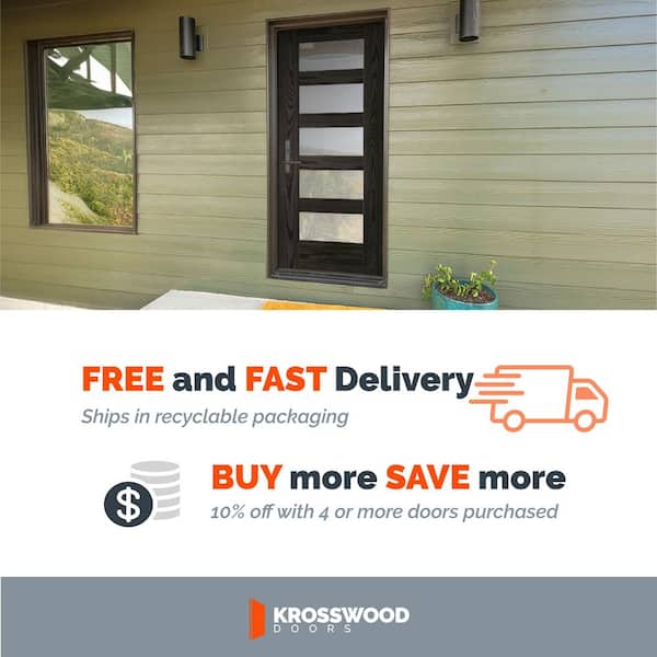 ASCEND Modern 36 in. x 79 in. 5 Lite Universal/Reversible Satin Glass Unfinished Fiberglass Front Door Slab