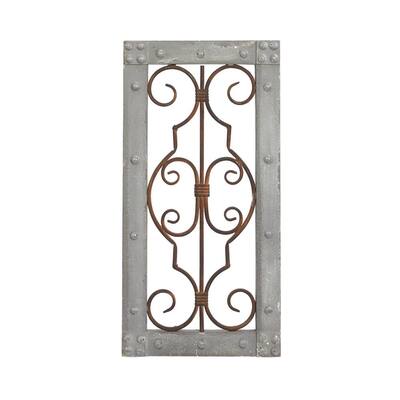Iron Rust Brown Scrolled Metal Work with Wooden Frame