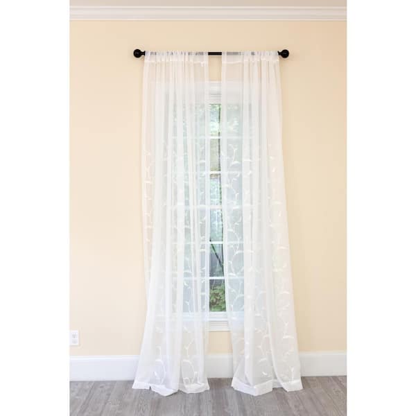 Manor Luxe White Floral Embroidered Rod Pocket Sheer Curtain - 54 in. W x 120 in. L (1-Piece)