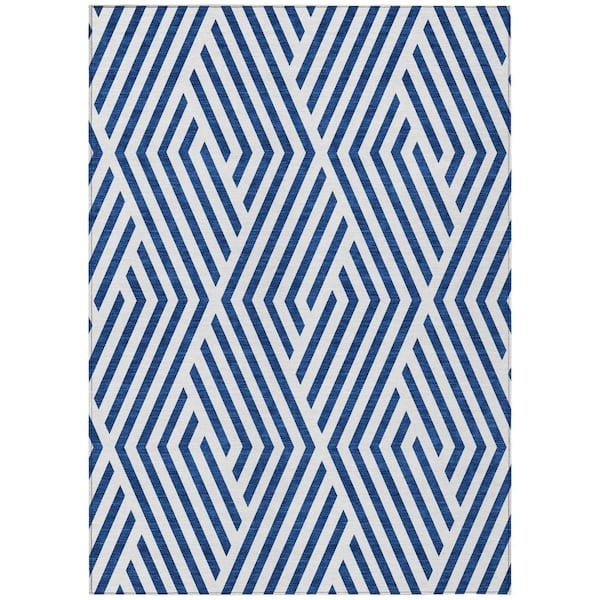 White 8 ft. x 10 ft. Woven Geometric Polyester Rectangle Indoor / Outdoor Area Rug