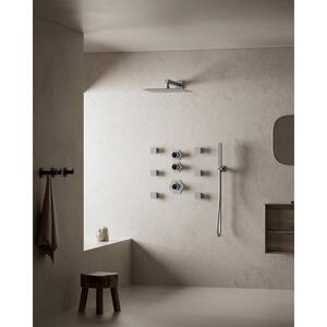 Thermostatic Valve 5-Spray 12 in. Wall Mount Dual Shower Heads and Handheld Shower Head 2.5 GPM in Brushed Nickel