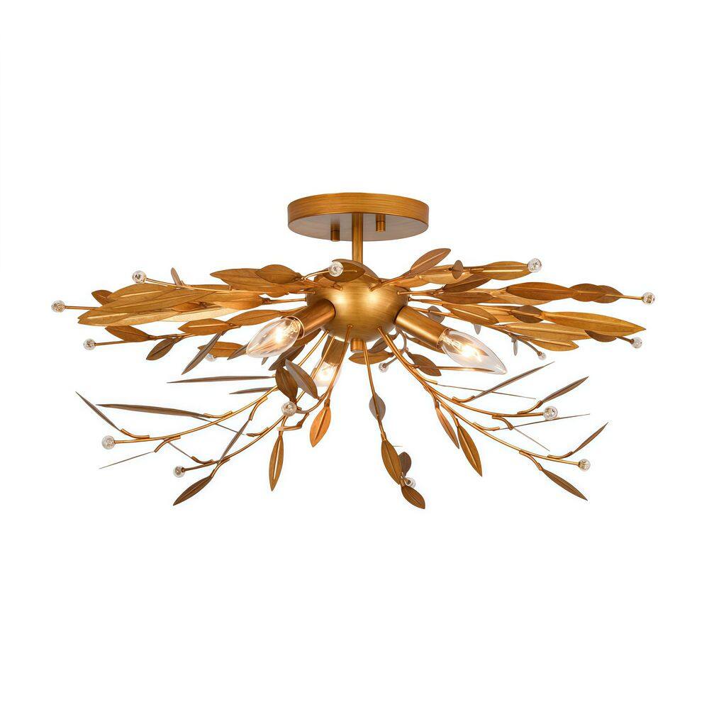 Arvella 24.1 in. 3-Light Antique Gold Branch Leaf Semi-Flush Mount price history on PriceWatchPro