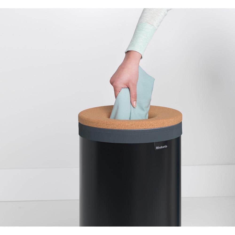 Matte Black Upright Laundry Hamper with Cork Lid