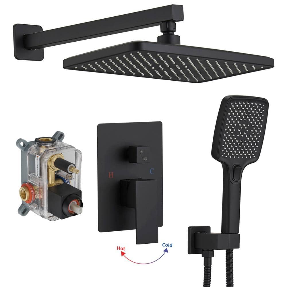 Rainfall Single Handle 2-Spray 12 in. Square Shower Faucet 2.5 GPM with High Pressure in. Matte Black (Valve Included) price history on PriceWatchPro
