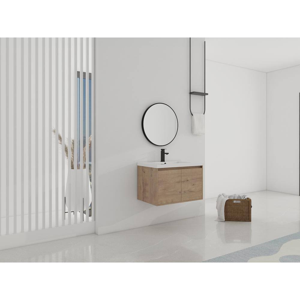 Natural Wood Brown Wall-Mount Vanity with White Gel-Coat Top