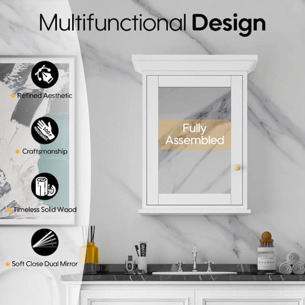 Forclover Assembled Solid Wood 34-in x 30-in Surface Mount Gray Mirrored Soft Close Medicine Cabinet