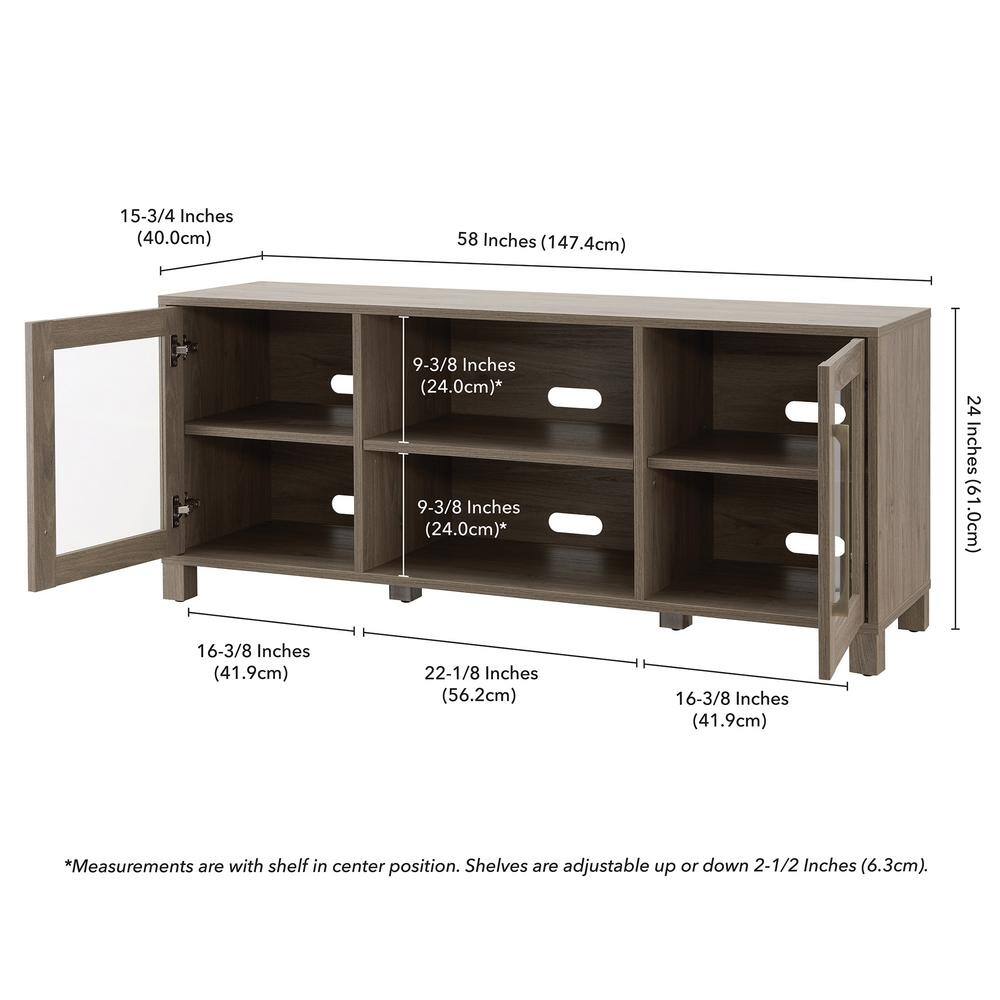 Quincy 58'' Gray Wash Solid Wood TV Stand with Enclosed Cabinets