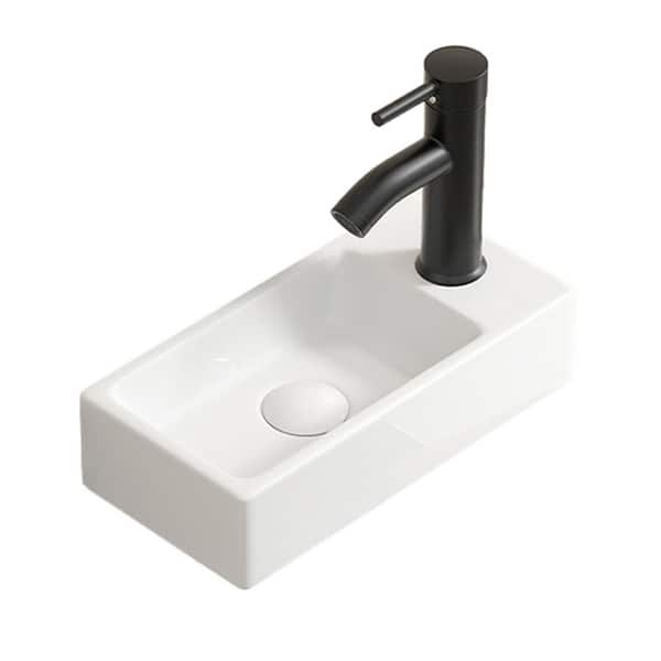 Avex Ceramic 14.17 in. Rectangular Bathroom Vessel Sink Left Hand in White without Tap and Drain