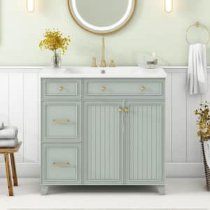 36 in. W x 18 in. D x 34.3 in. H Single Sink Bath Vanity in Green with White Resin Top and 2-Drawers