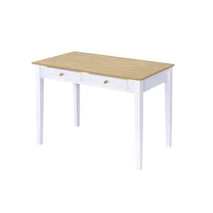 19.5 in. x 30 in. 2-Drawer Oak Top Cottage White Writing Desk