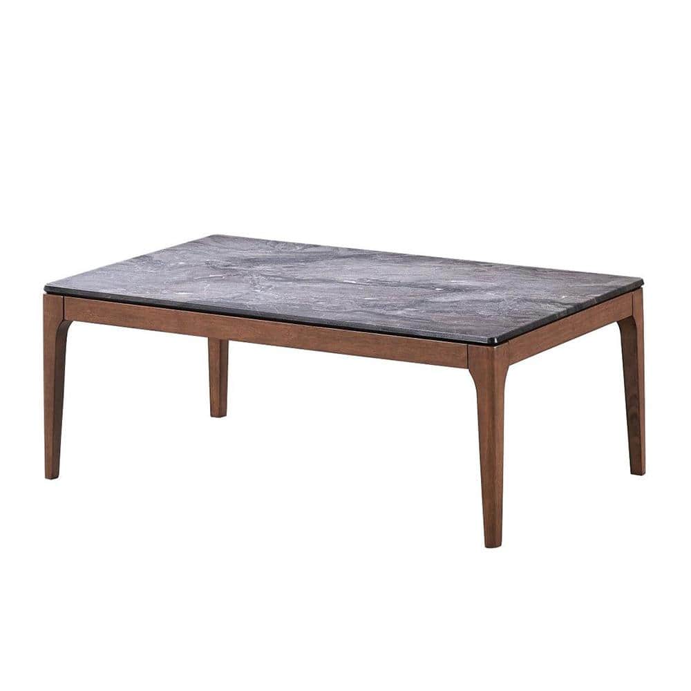 Bevis 47'' Dark Gray Engineered Stone and Walnut Coffee Table