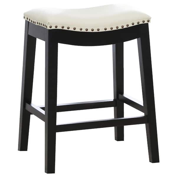DEVON & CLAIRE Chapin 26 in. Ivory Wood Bar Stool with Bonded Leather Saddle Seat (Set of 2)