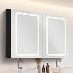40 in. W x 30 in. H Rectangular Surface Mount Black Frameless Aluminum Lighted Bathroom Medicine Cabinet with Mirror