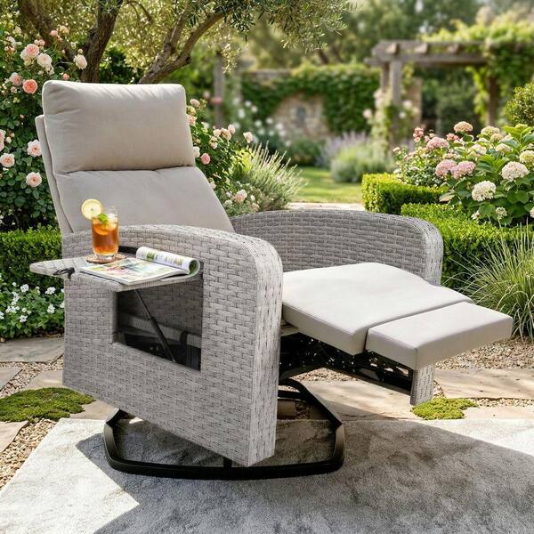 椅子　non Grey Wicker Outdoor Chaise Lounge Reclining Swivel Chair with