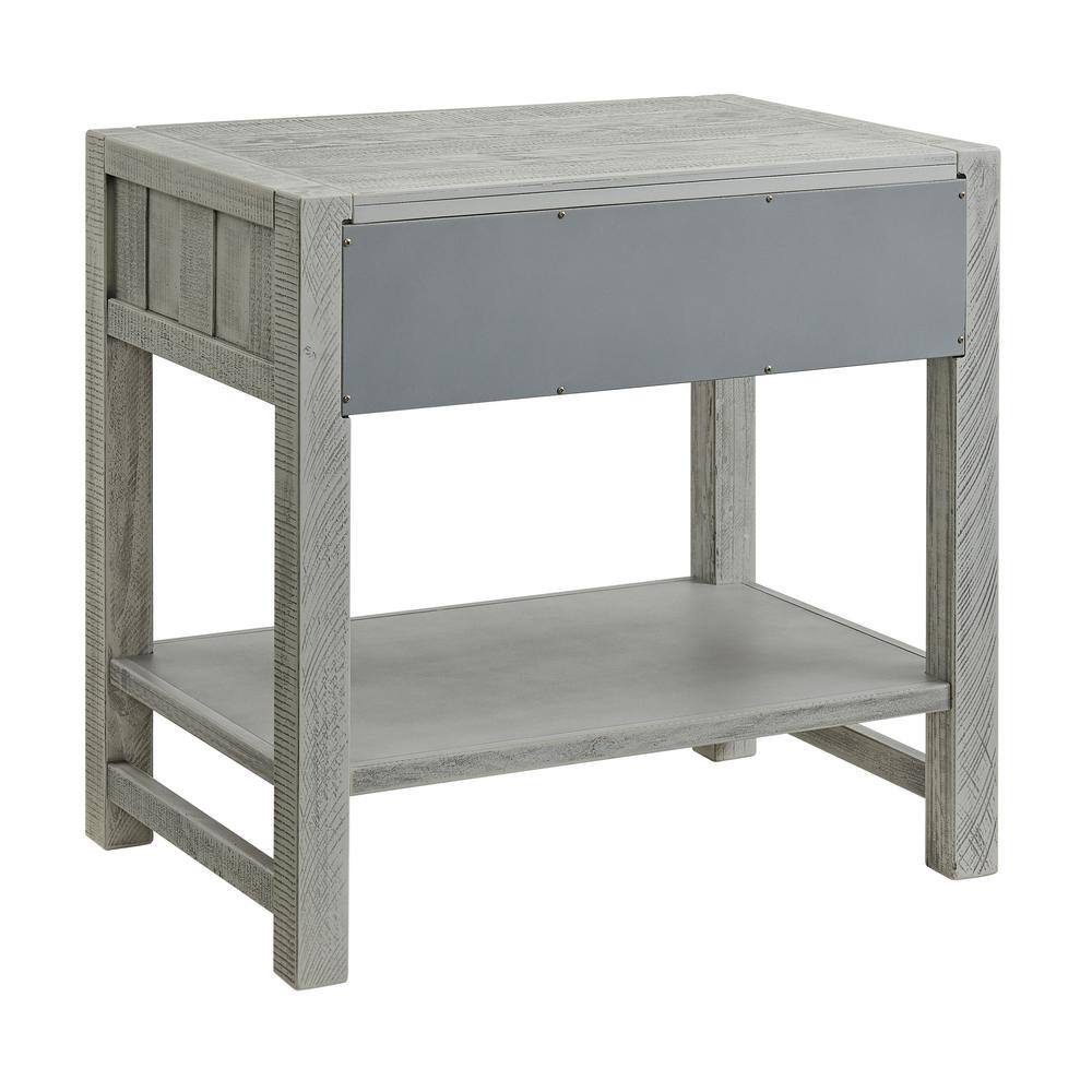 Arden Driftwood Gray Solid Pine 2-Drawer Nightstand with Shelf