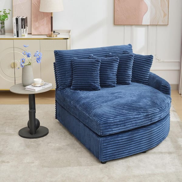 JEAREY Corduroy Navy Upholstered Right Side Chaise Lounge with Pillow