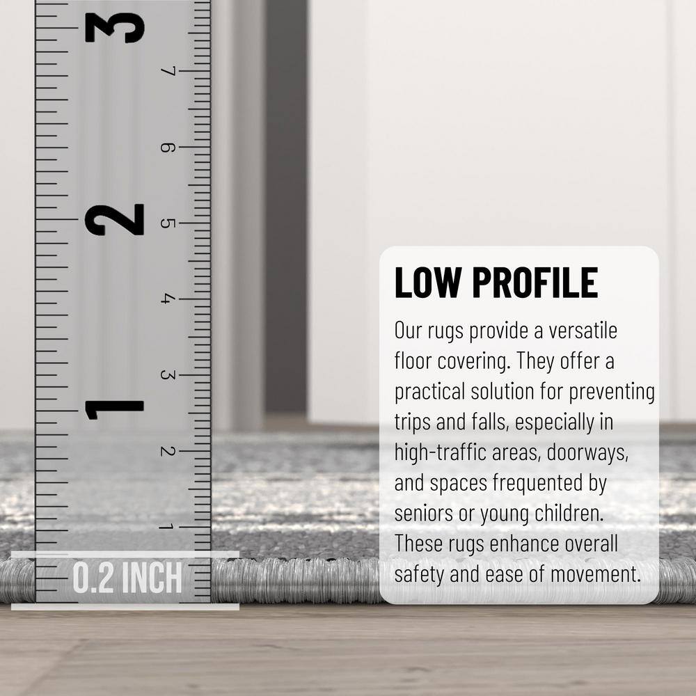 Light Gray Bordered Non-Slip Synthetic Runner Rug, 1'10" x 7'