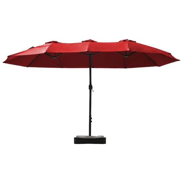 15 ft. Market Patio Umbrella with Crank, UPF50+ Polyester Canopy and Weighted Base in Chili Red