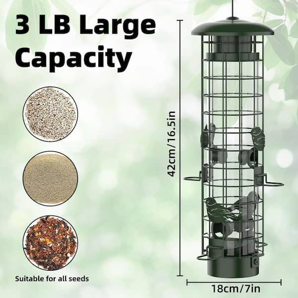 Green Metal Mesh Bird Tube Feeder with Squirrel Proof Gravity Protection for Finch Cardinal Chickadee Wild Bird (1-Pack)
