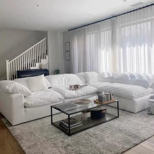 Oversized 120.3 in. W Square Arm Feather 4-Piece L-Shaped Linen Sectional Sofa for Apartment in White-L Shaped
