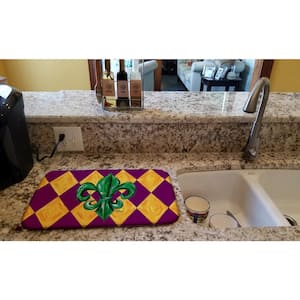 14 in. x 21 in. Multicolor Mardi Gras Fleur de lis Purple Green and Gold Dish Drying Mat