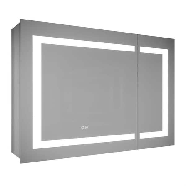 IDEAGLE 36 in. W x 30 in. H Rectangular Silver Recessed/Surface Mount Bi-View Bathroom Medicine Cabinet with Mirror and Light