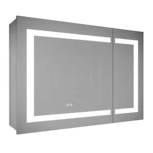 36 in. W x 30 in. H Rectangular Silver Recessed/Surface Mount Bi-View Bathroom Medicine Cabinet with Mirror and Light