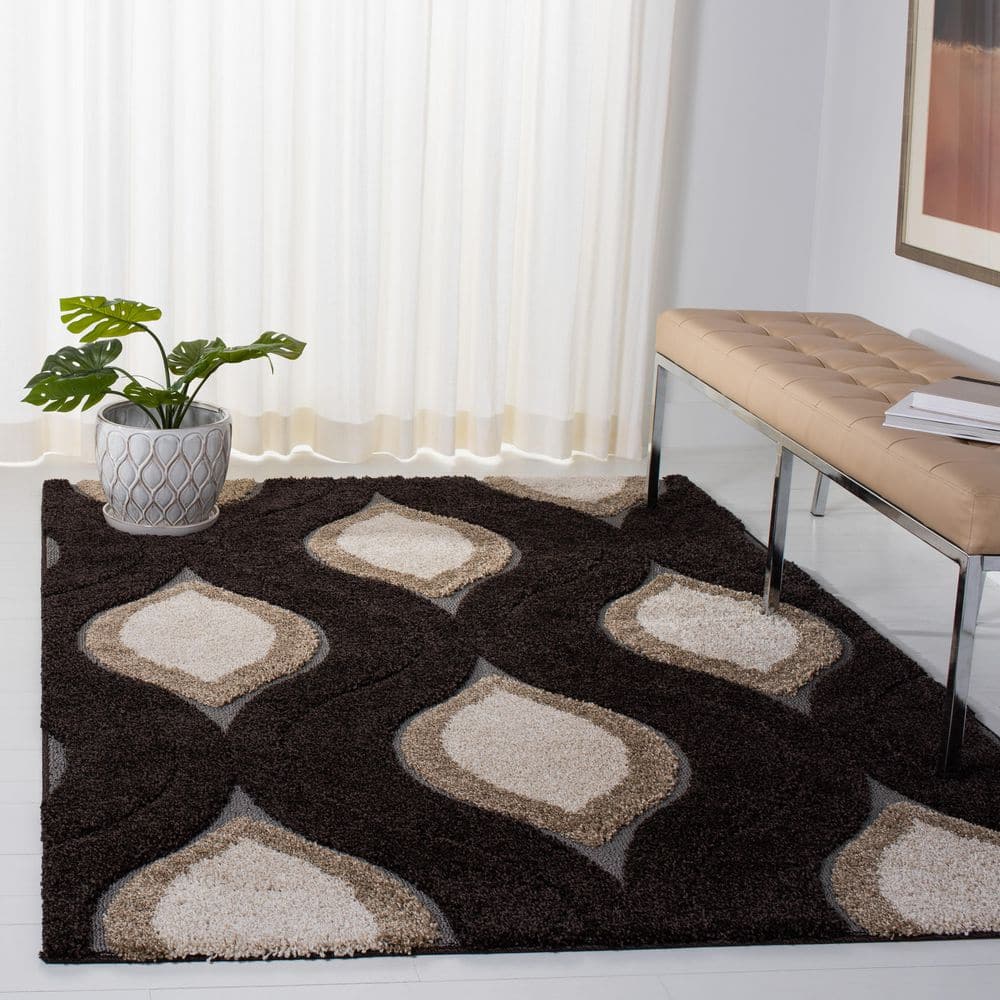 Florida Shag 5 ft. x 8 ft. Dark Brown/Ivory Geometric Area Rug price history on PriceWatchPro