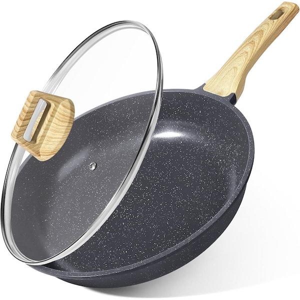 12 in. Ceramic Nonstick Skillet Frying Pan in Gray with Lid, Induction Compatible, Dishwasher Safe, Stay Cool Handle