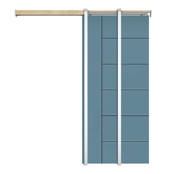 CALHOME 30 in. x 80 in. Dignity Blue Painted Composite MDF Paneled Interior Sliding Door with Pocket Door Frame and Hardware Kit