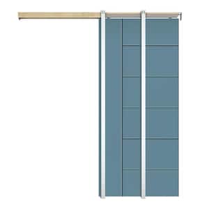 30 in. x 80 in. Dignity Blue Painted Composite MDF Paneled Interior Sliding Door with Pocket Door Frame and Hardware Kit