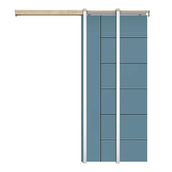 CALHOME 36 in. x 80 in. Dignity Blue Painted Composite MDF Paneled Interior Sliding Door with Pocket Door Frame and Hardware Kit