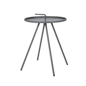 Gray Metal Outdoor Side Table with Tray Edge