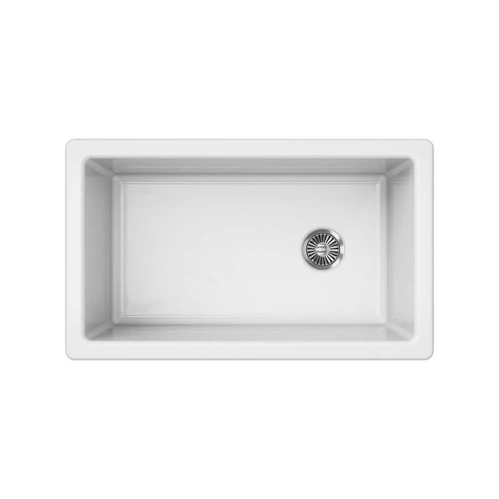 30'' White Fireclay Farmhouse Apron-Front Kitchen Sink
