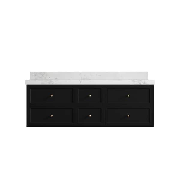 Willow Collections Roswell 60 in. Double Sink Freestanding Black Bath Vanity with Calacatta Nuvo Qt. Top Unassembled