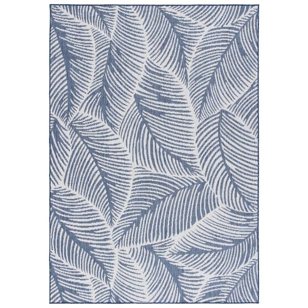 Beach House 4 ft. x 6 ft. Navy/Ivory Botanical Leaf Indoor/Outdoor Area Rug