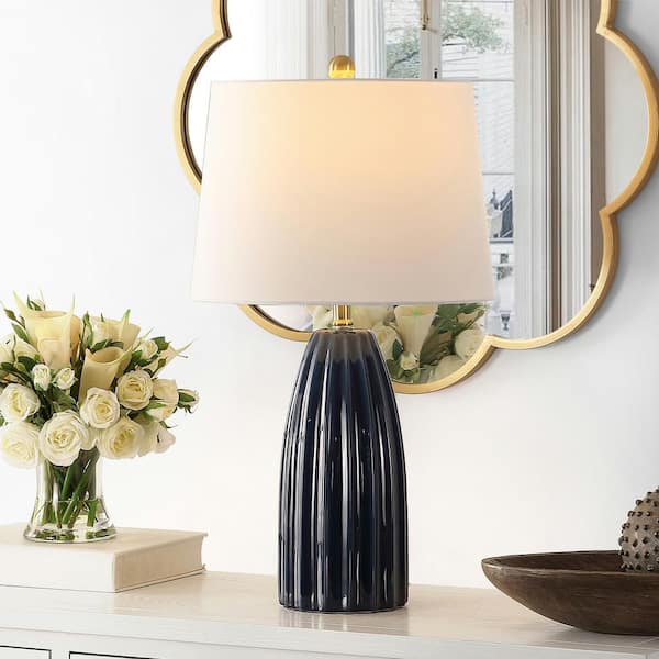 SAFAVIEH Kayden 25. 5 in. Navy Blue Table Lamp with White Shade