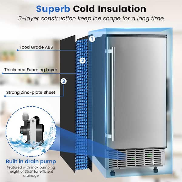 15 in. 80 lb. Built-In Ice Maker Freestanding 24H Timer Under-counter Ice Maker Machine with Drain Pump in Silver